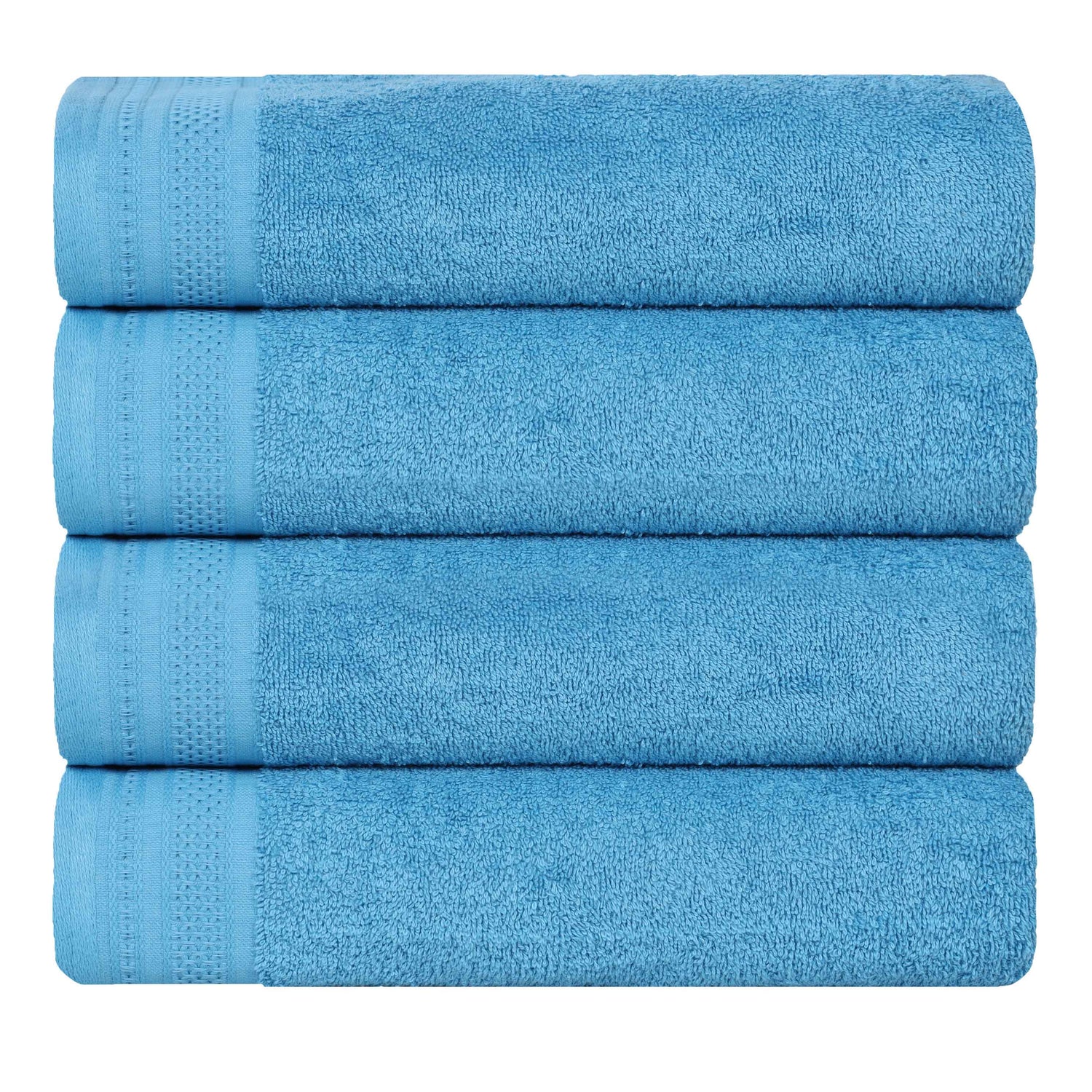 Honeycomb Textured Waffle Border Cotton Bath Towels, Set of 4 - Bath Towel by Superior Brand