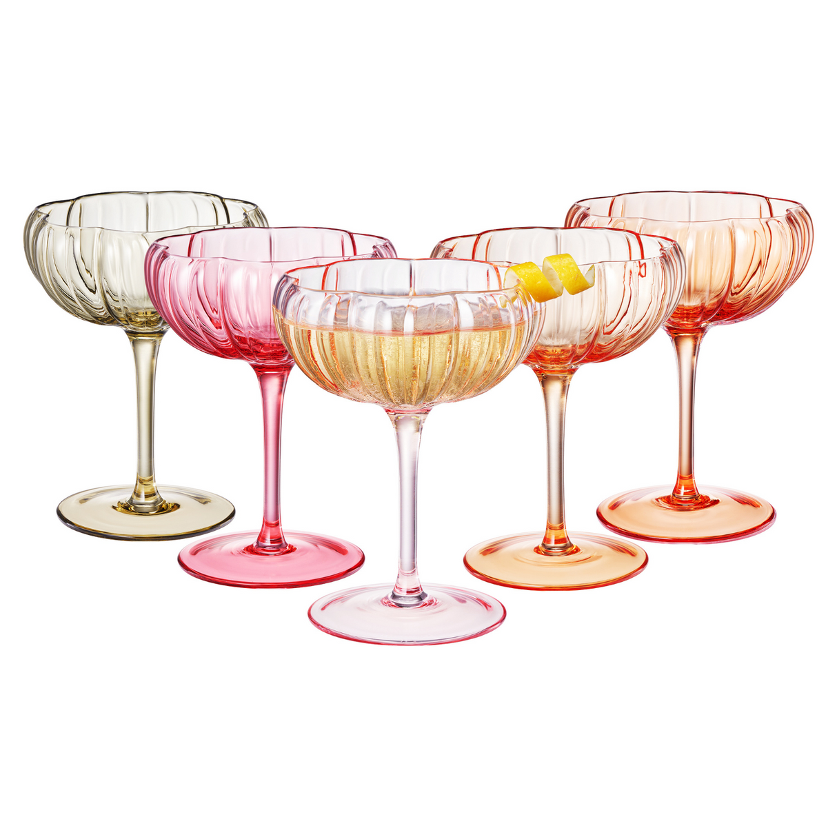 Flower-Coupe-Cocktail-Glasses-|-Set-of-4-|-Bright-Colors-