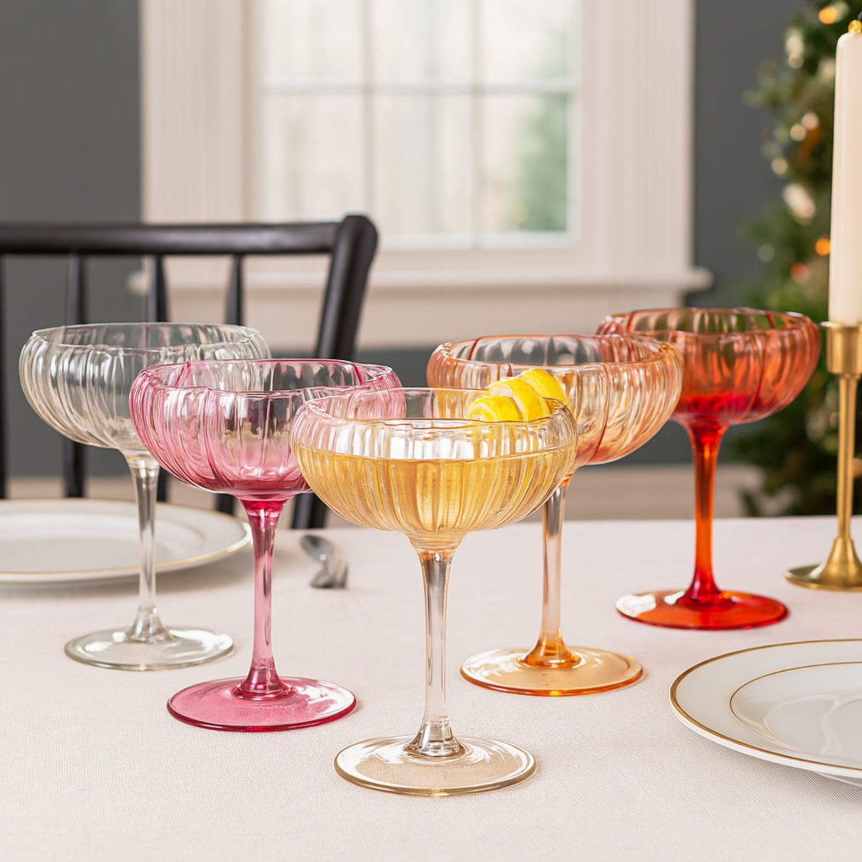 Flower Coupe Cocktail Glasses | Set of 4 | Bright Colors