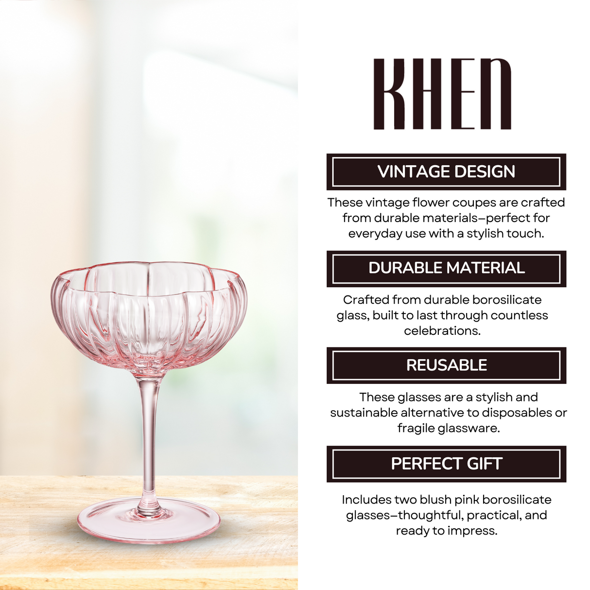 Flower Coupe Cocktail Colored Glasses | Set of 2 | Blush Pink