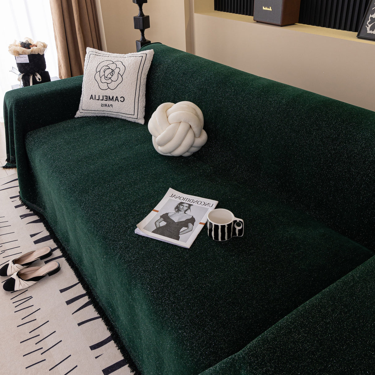 Solid Color Chenille Sofa Cover Blanket Furniture Covers for Sofas and Loveseats