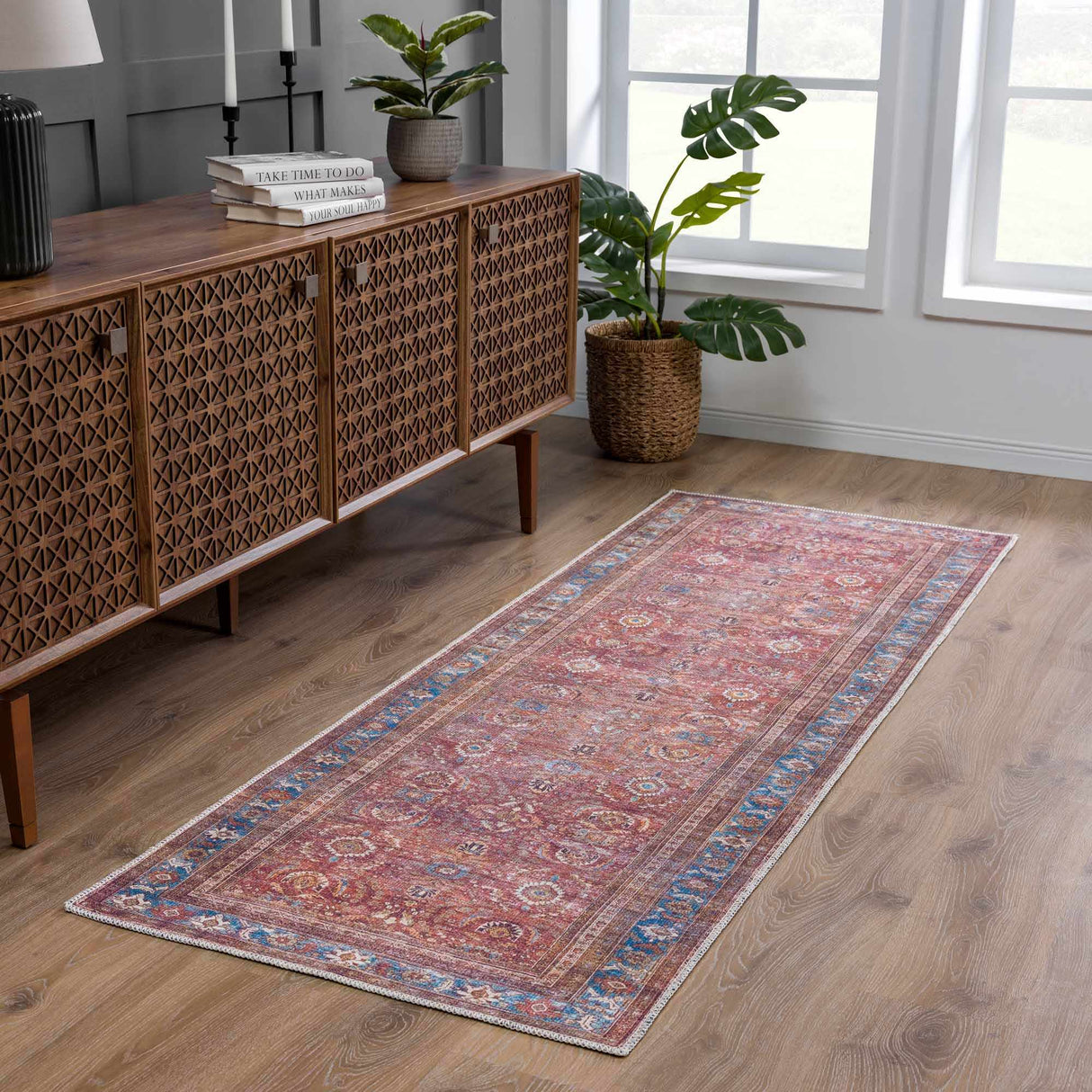 Rust Baki Traditional Washable Area Rug - Clearance