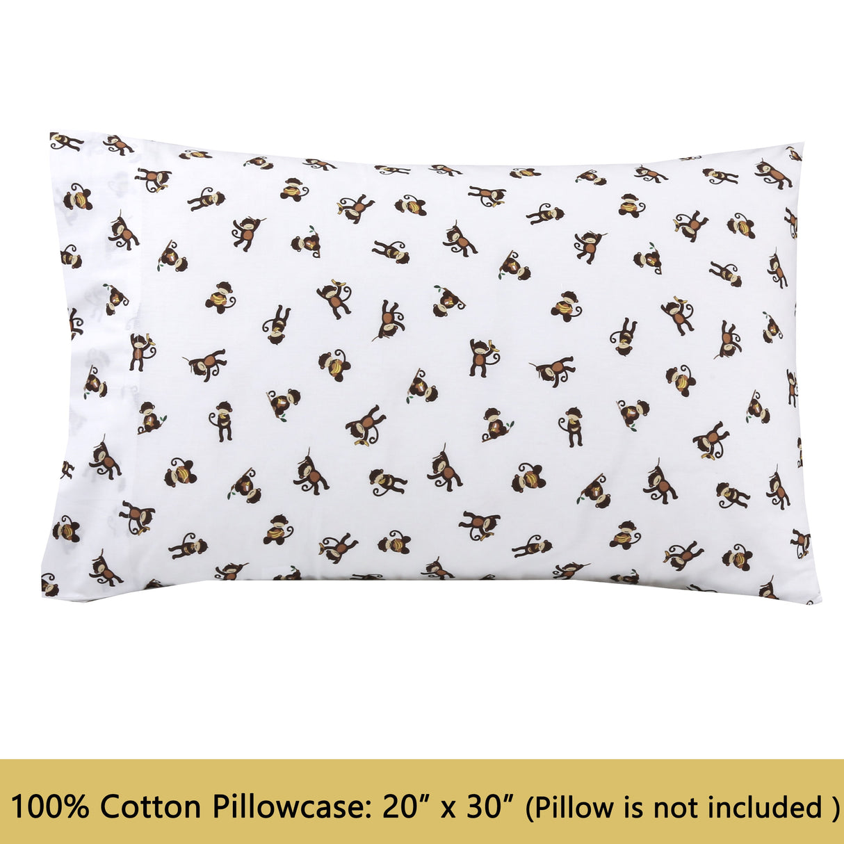 3-Piece Crib/Toddler Cotton Sheet Set White Brown Monkey Around Jungle Bananas