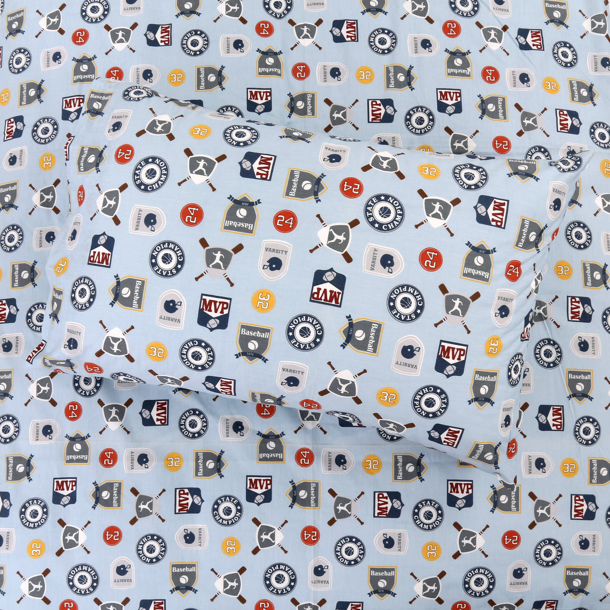 3-Piece Crib/Toddler Cotton Sheet Set Blue MVP Sports #32 #24 Basketball Baseball Football