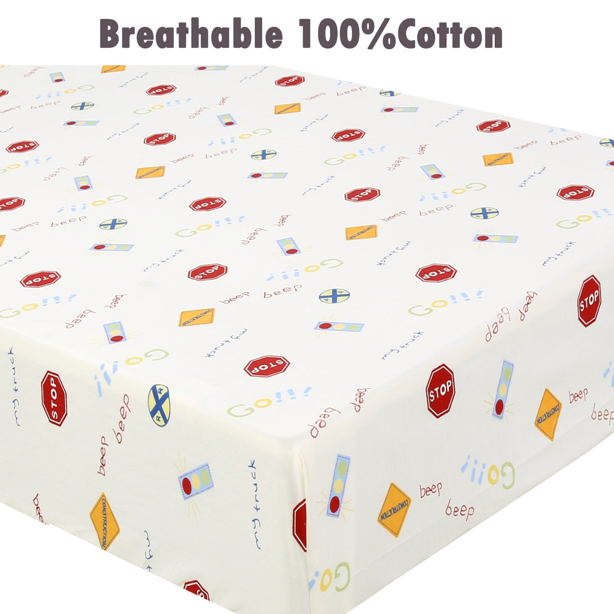 3 Piece Crib/Toddler Cotton Fitted Sheets Colorful Blue Red Sports Boats Transportation Car Signs
