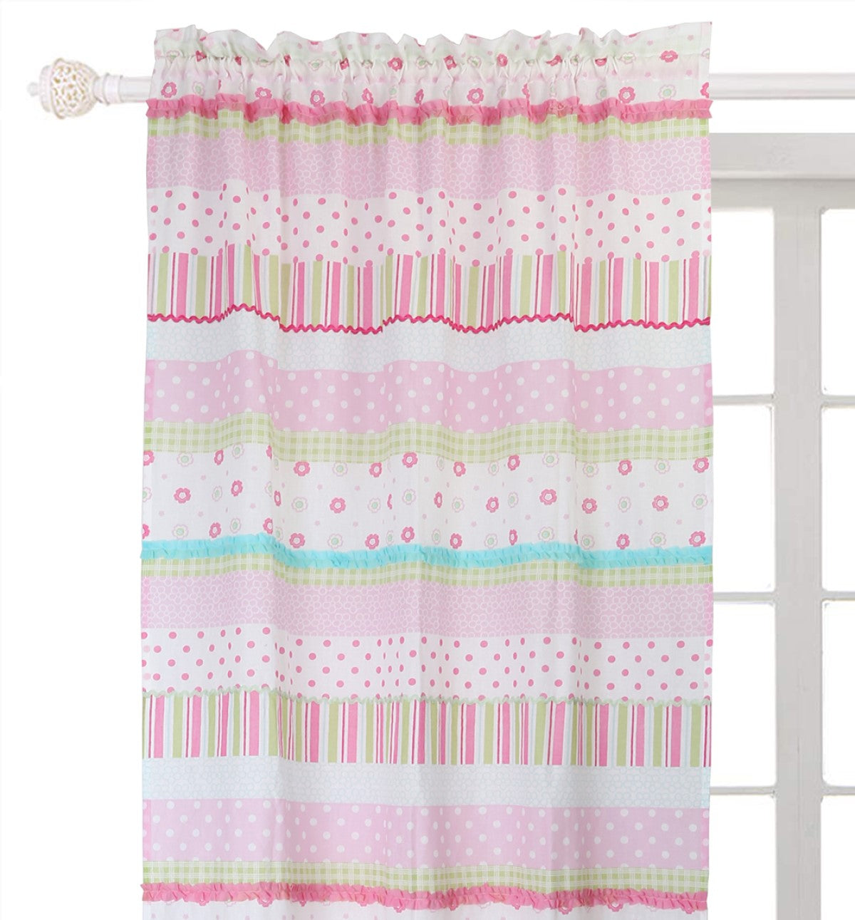 Greta Floral Striped Pink Polka Dot Window Curtain Panel/Drapes