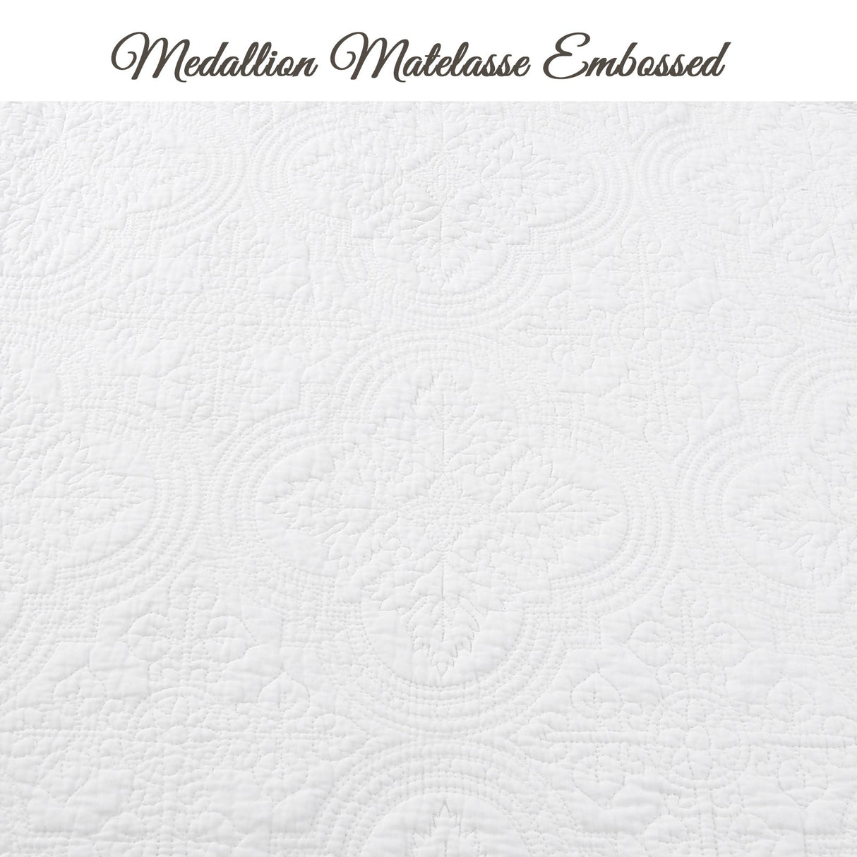 Serenity White Victorian Scalloped Medallion Floral Pure Solid Cotton Reversible Quilt Bedding Set