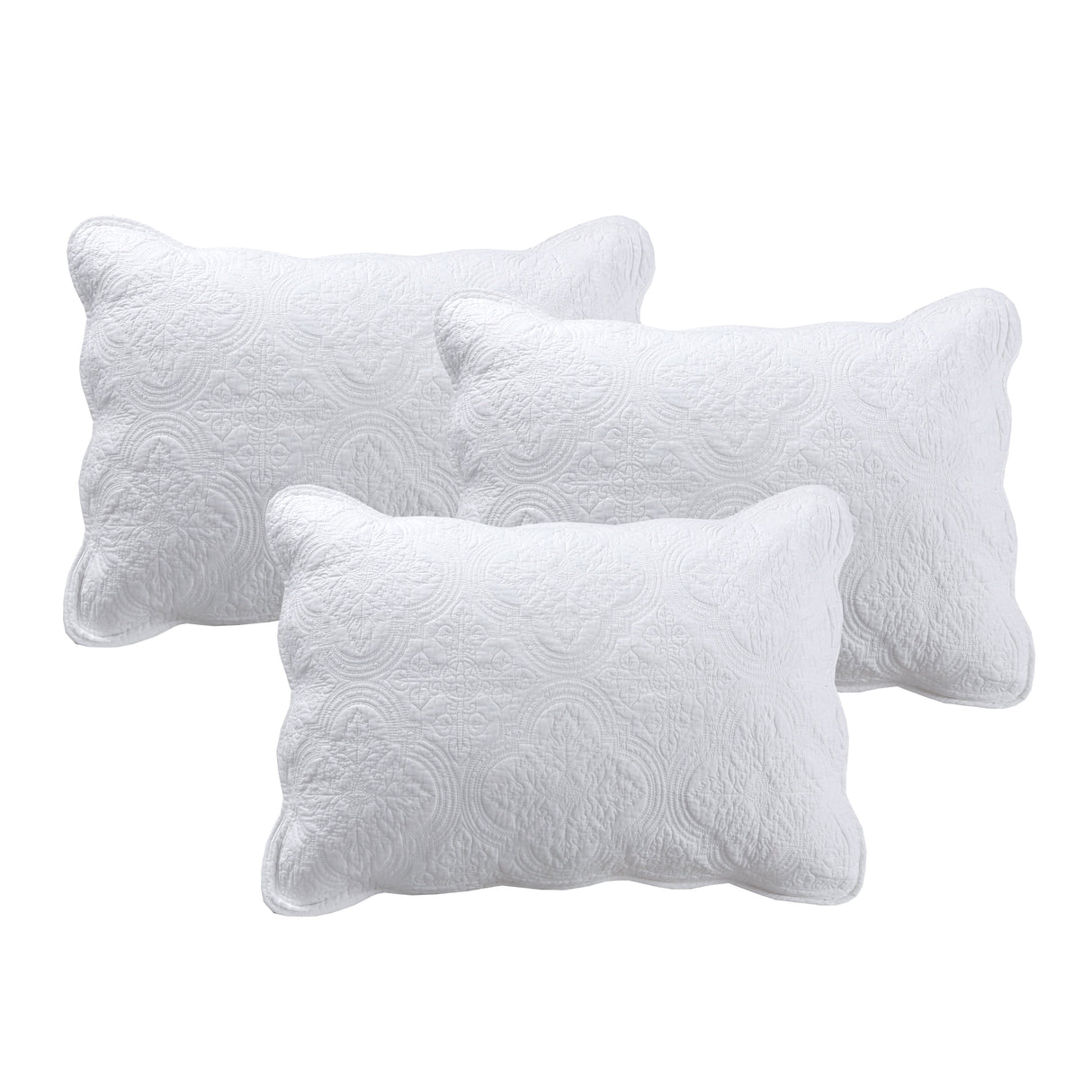 Serenity White Victorian Scalloped Medallion Floral Pure Solid 6-Piece Daybed Quilt Bedding Set