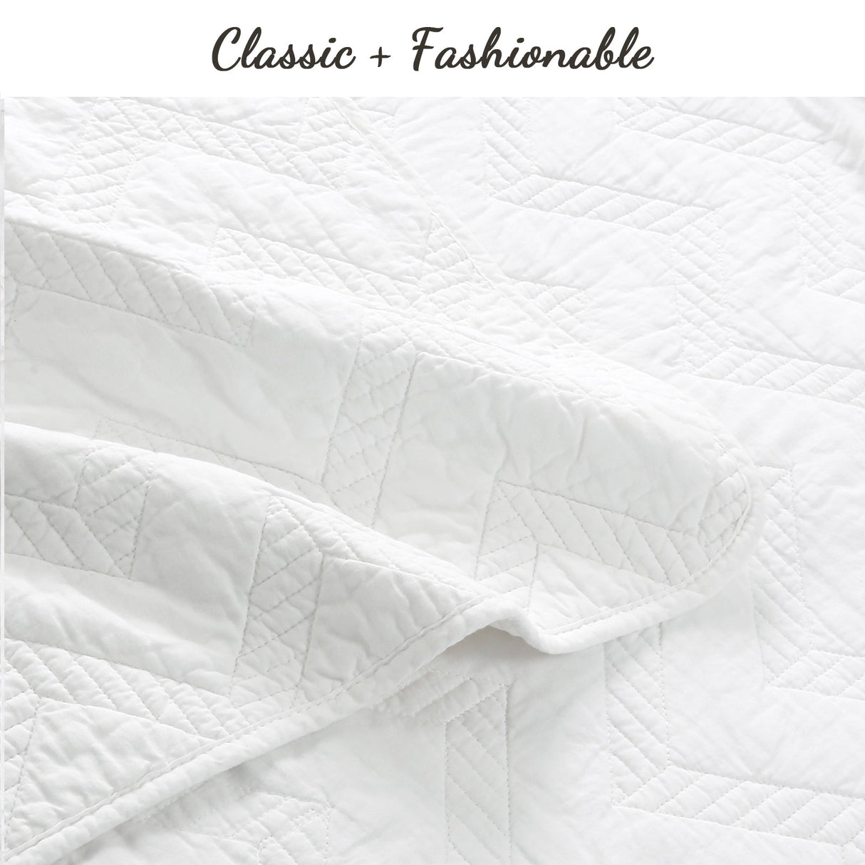 Chevron Zig Zag White Solid Cotton Reversible Quilt Bedding Set