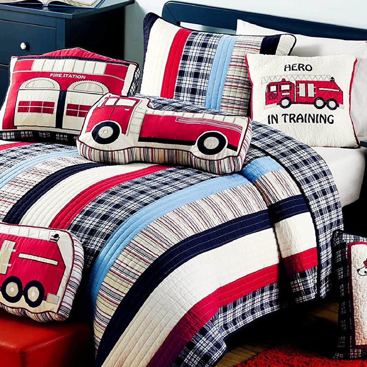 Ronnie Varsity Striped Fire Station House Novelty Decor Throw Pillow