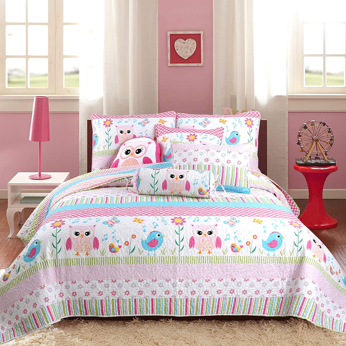 Home Sweet Pink Owl Embroidered Novelty Decor Throw Pillow
