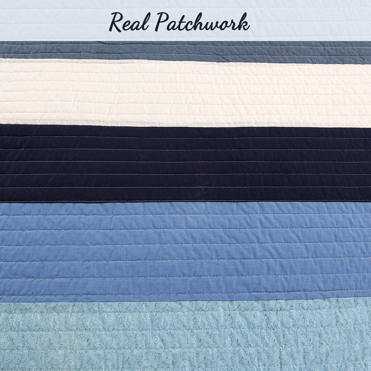 Sophisticated Shades of Ocean Blues Stripped Cotton Reversible Quilt Bedding Set