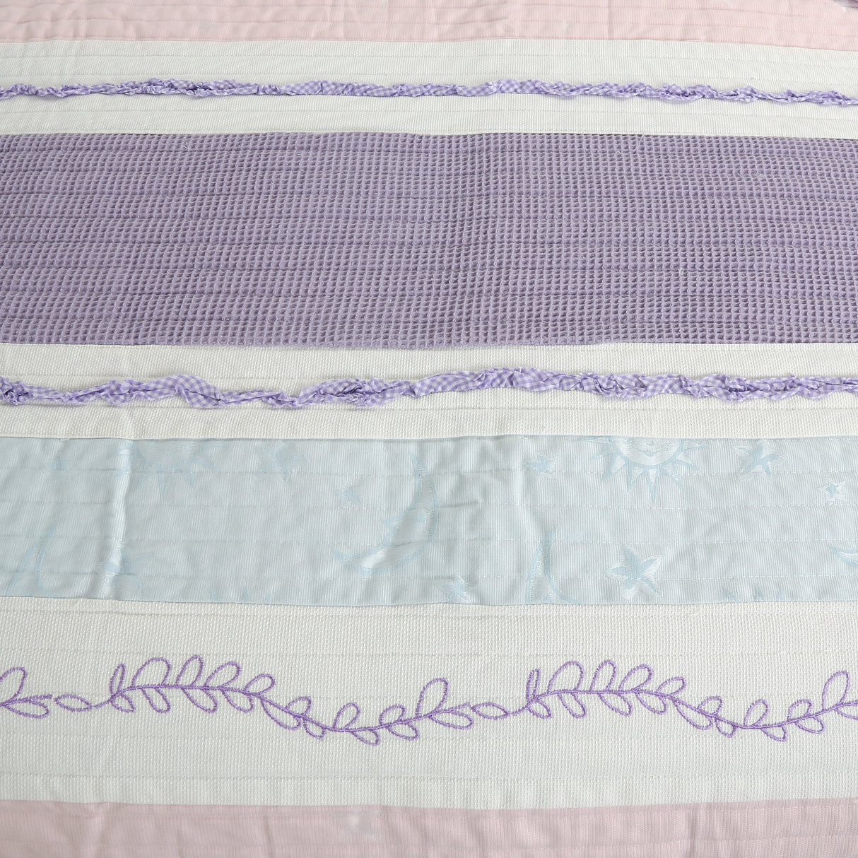 Lavender Pink Blue Chic Ruffle Girl Cotton Reversible Quilt Bedding Set