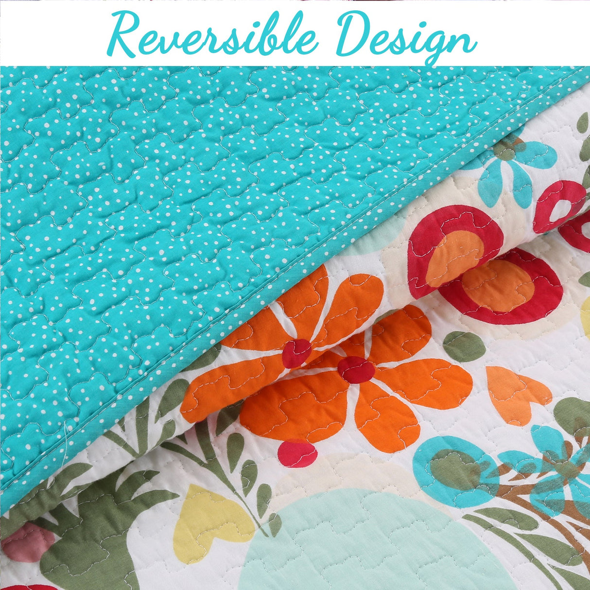Floral Whimsy Colorful Reversible Quilt Bedding Set