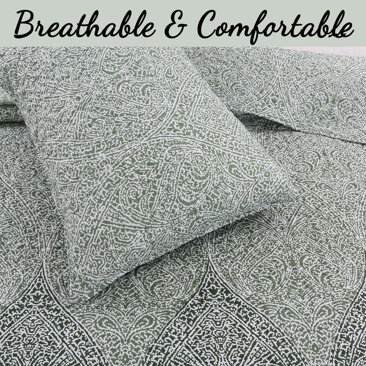 Ombre Leaf Sage Forest Green Medallion 3- Piece Reversible Quilt Bedding Set