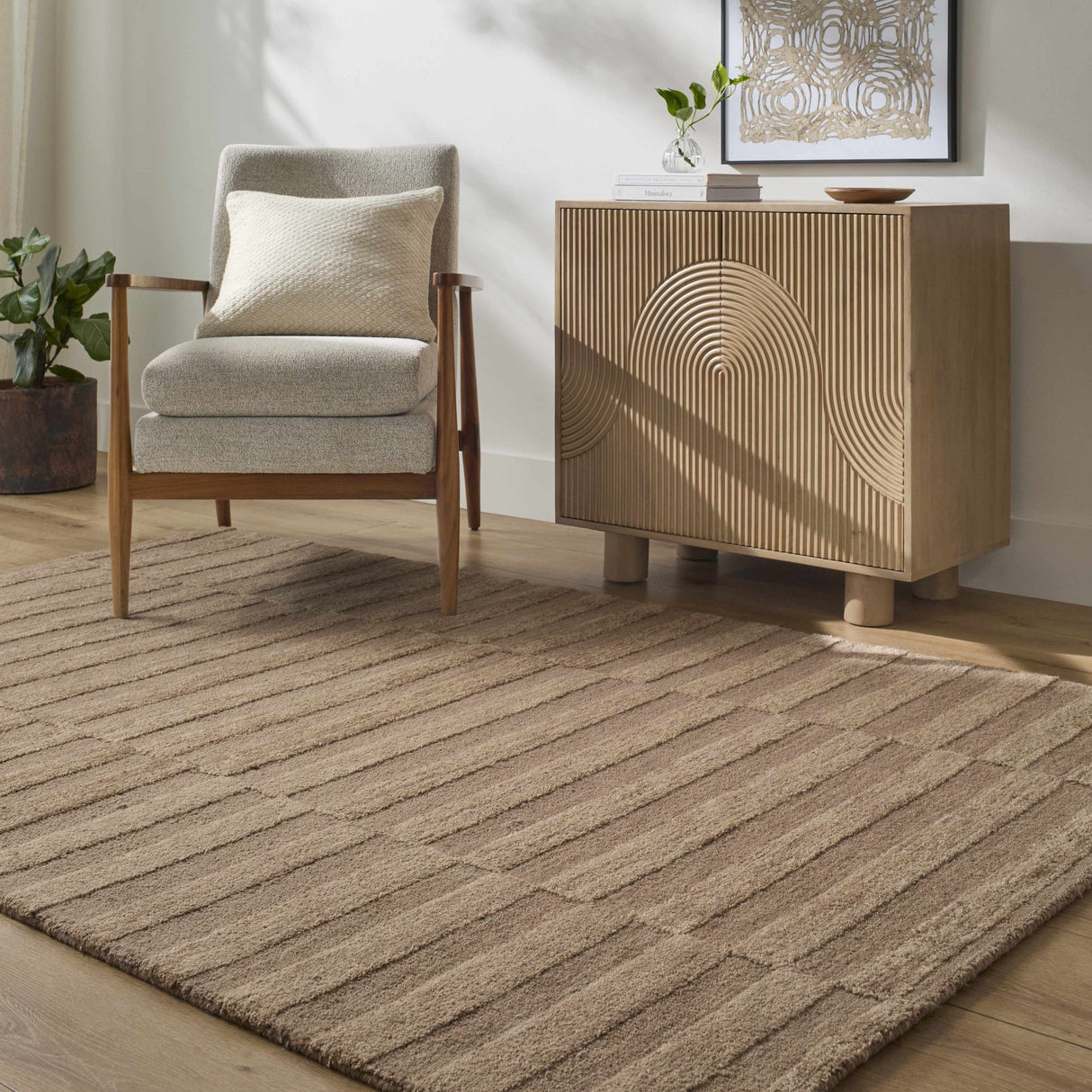 Idaho Broken-Striped Brown Area Rug