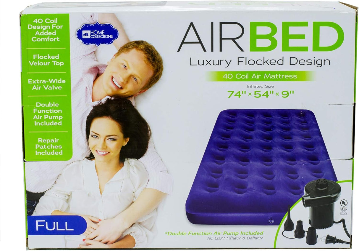 Air Mattress 48 Coil Luxury Flocked Design with Air Pump in Blue