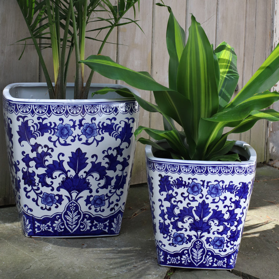 Square 10" Camellia Ceramic Planter – Vintage Floral Accent