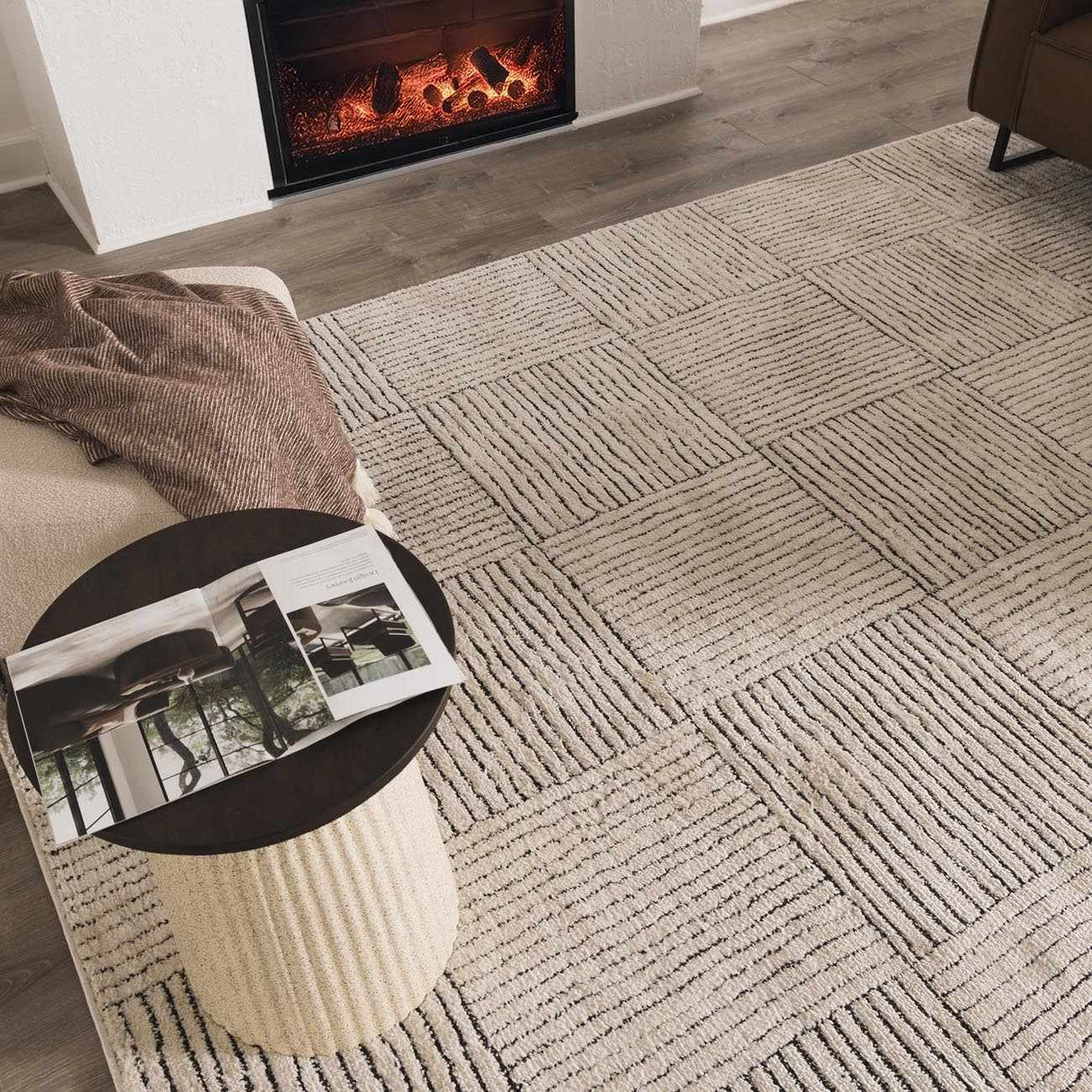 Modern Scandi High Pile Ivory/Black Architect I Area Rug