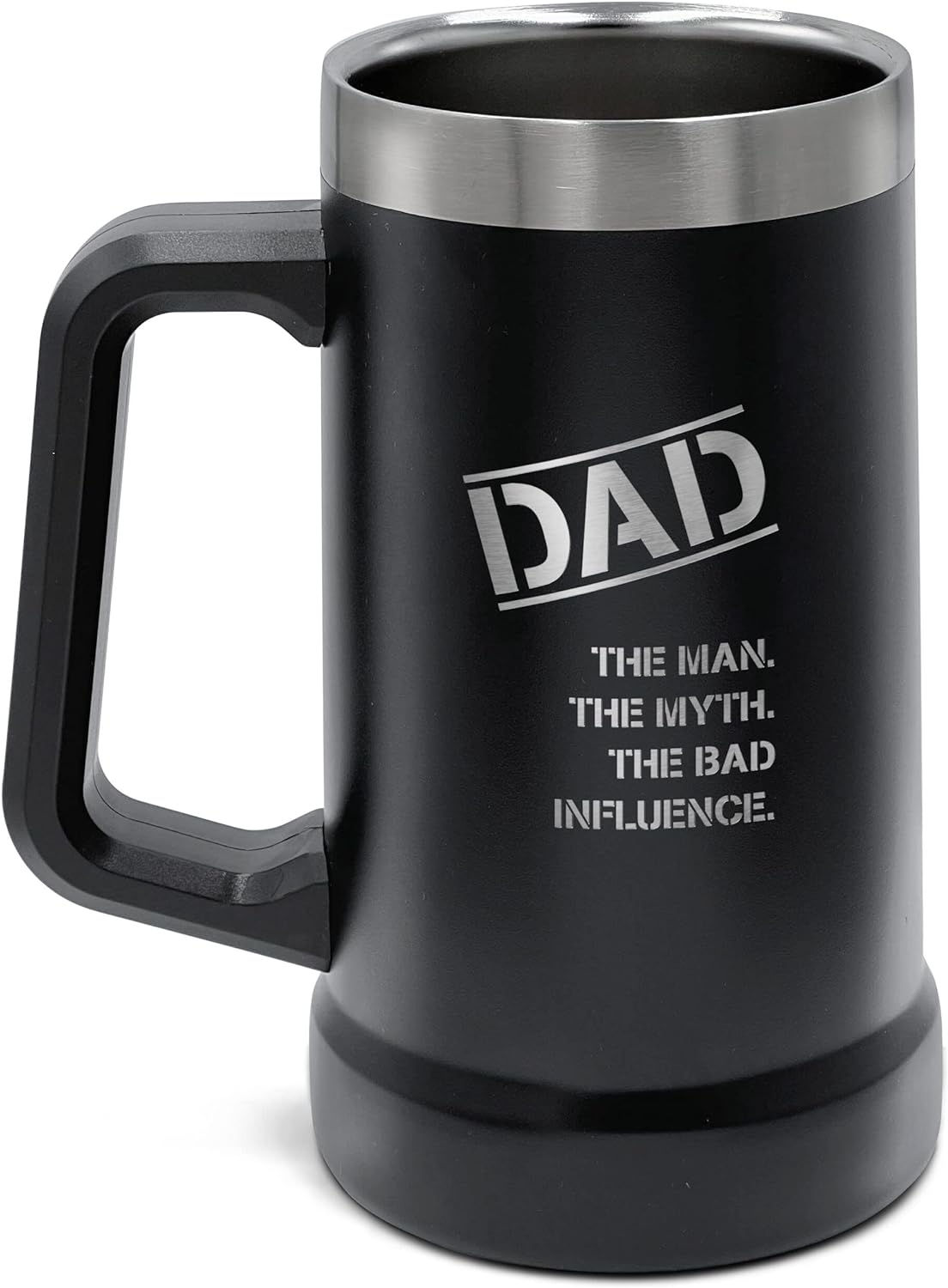 SoHo-Funny-Beer-Mug-Gifts-for-Dad-Stainless-Steel-Insulated-XL-24oz-Tumbler-Cup-with-Handle-“Dad,-Man,-Myth,-Bad-Influence”-(Fathers-Day/Birthday/Christmas)-Gift-Boxed-