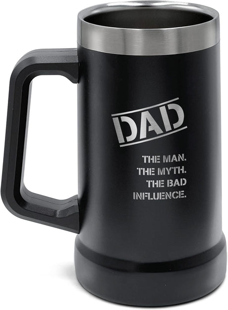 SoHo-Funny-Beer-Mug-Gifts-for-Dad-Stainless-Steel-Insulated-XL-24oz-Tumbler-Cup-with-Handle-“Dad,-Man,-Myth,-Bad-Influence”-(Fathers-Day/Birthday/Christmas)-Gift-Boxed-