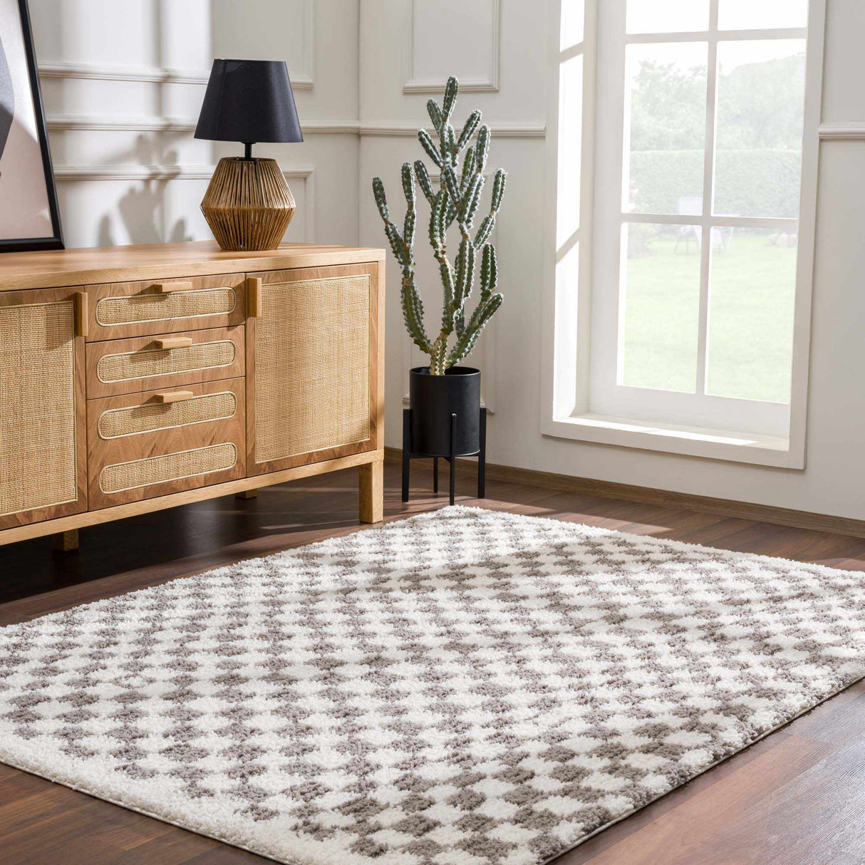 Kieu Taupe Checkered Plush Rug