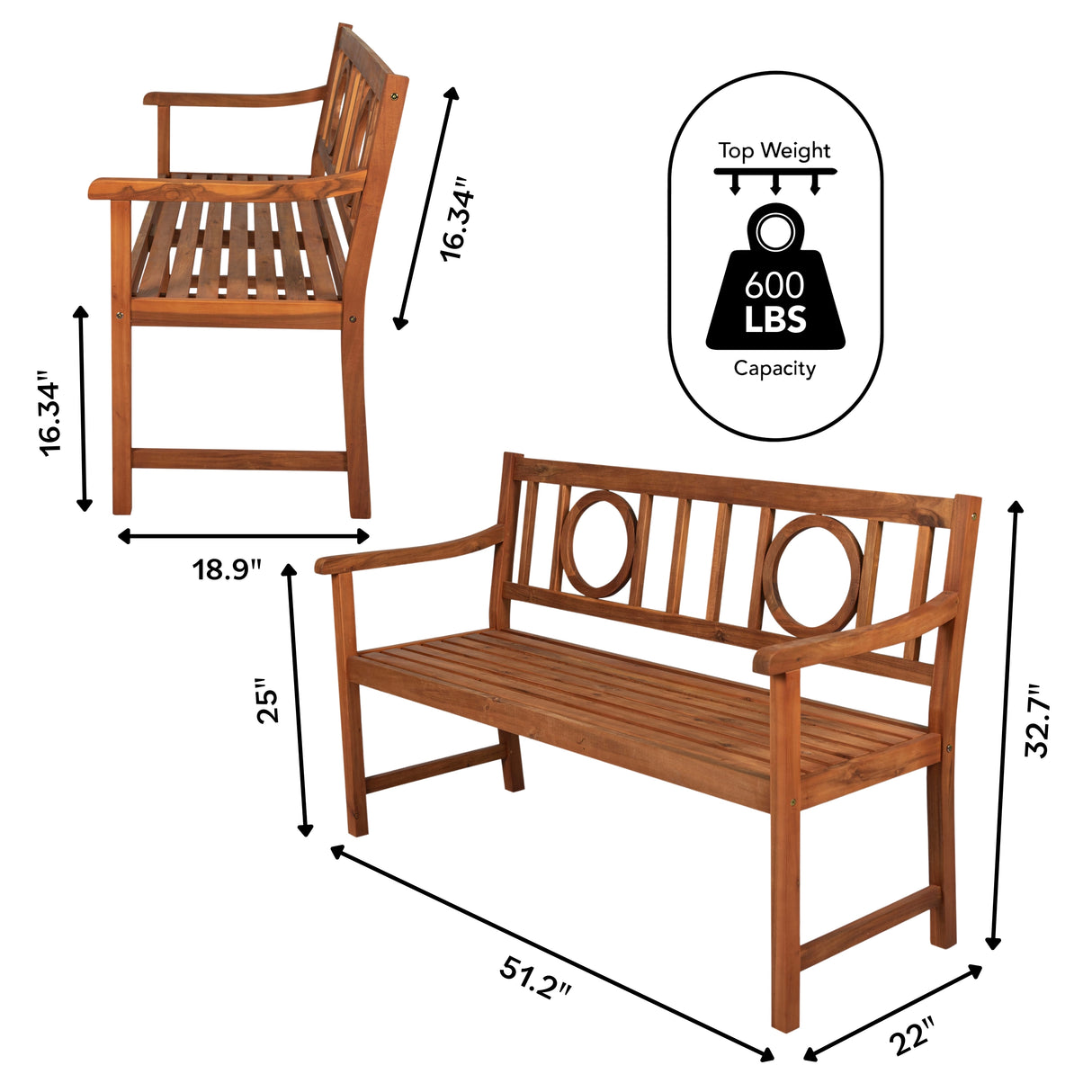 Apollo 3-seat circle-back support acacia wood outdoor garden patio bench