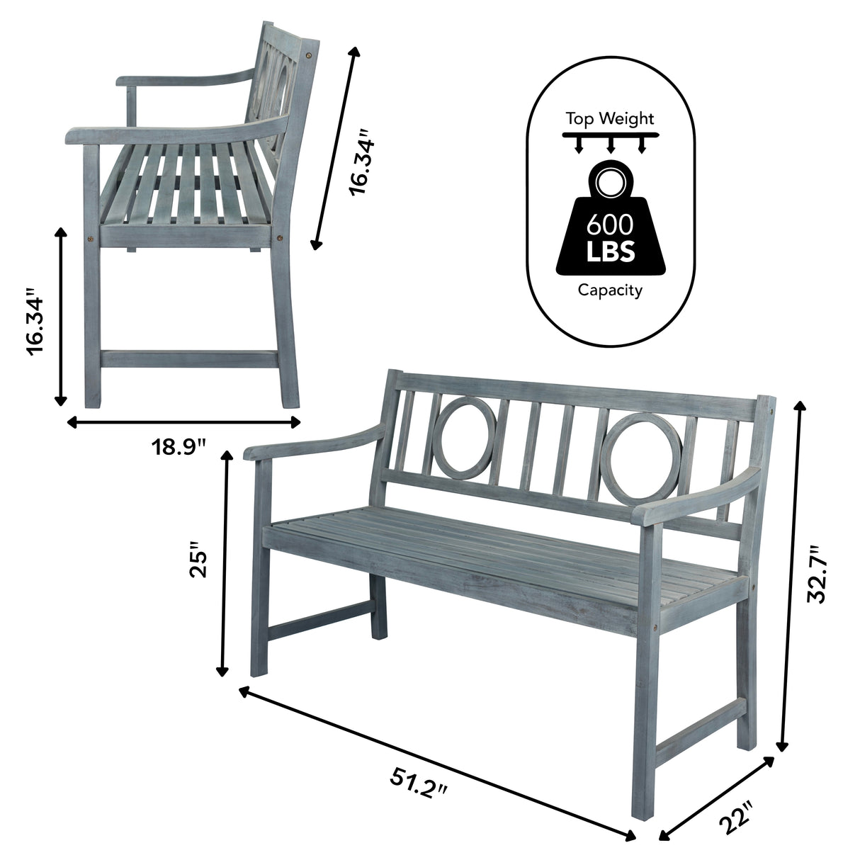 Apollo 3-seat circle-back support acacia wood outdoor garden patio bench
