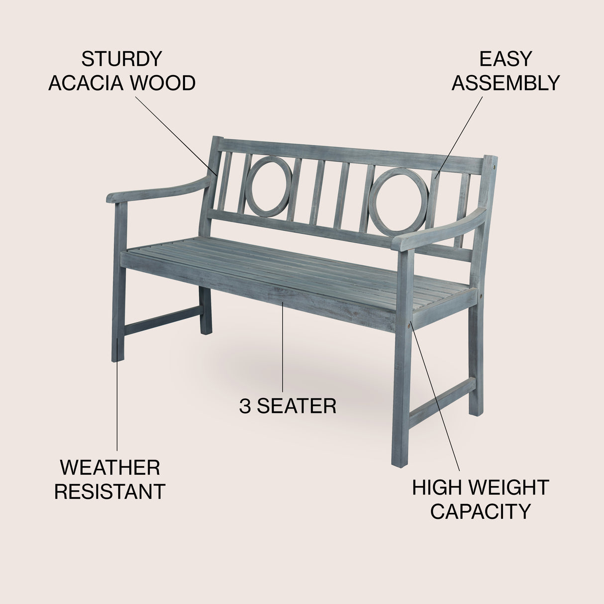 Apollo 3-seat circle-back support acacia wood outdoor garden patio bench