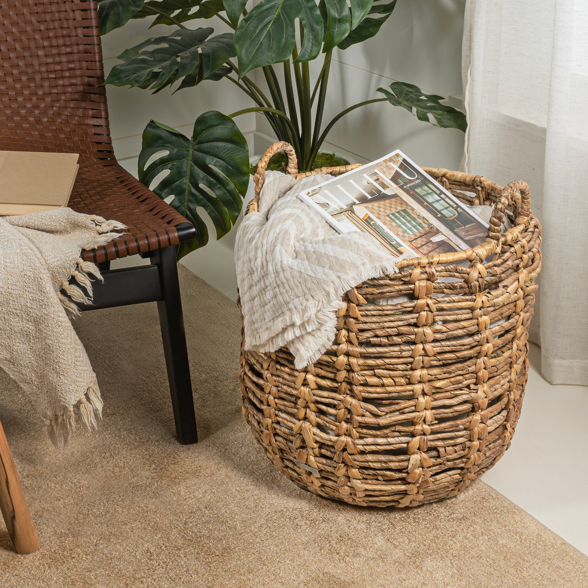 Laurel-Bohemian-Hand-Woven-Abaca-Basket-with-Handles-Boxes-&-Storage