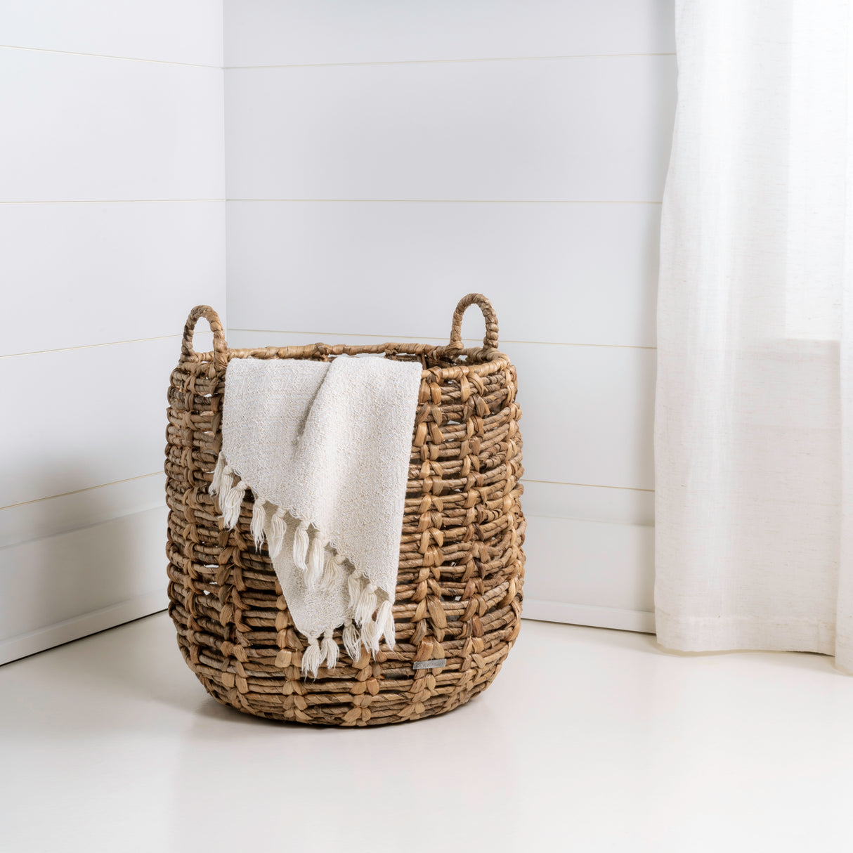 Laurel Bohemian Hand-Woven Abaca Basket with Handles