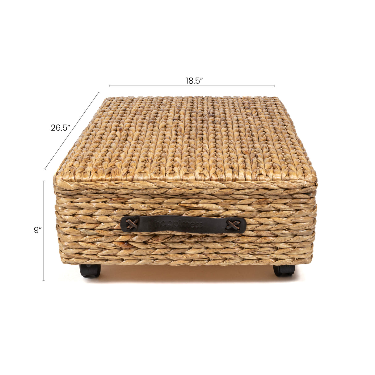 Chett Minimalist Hand-Woven Hyacinth/Wood Underbed Storage Bin with Wheels and Handles