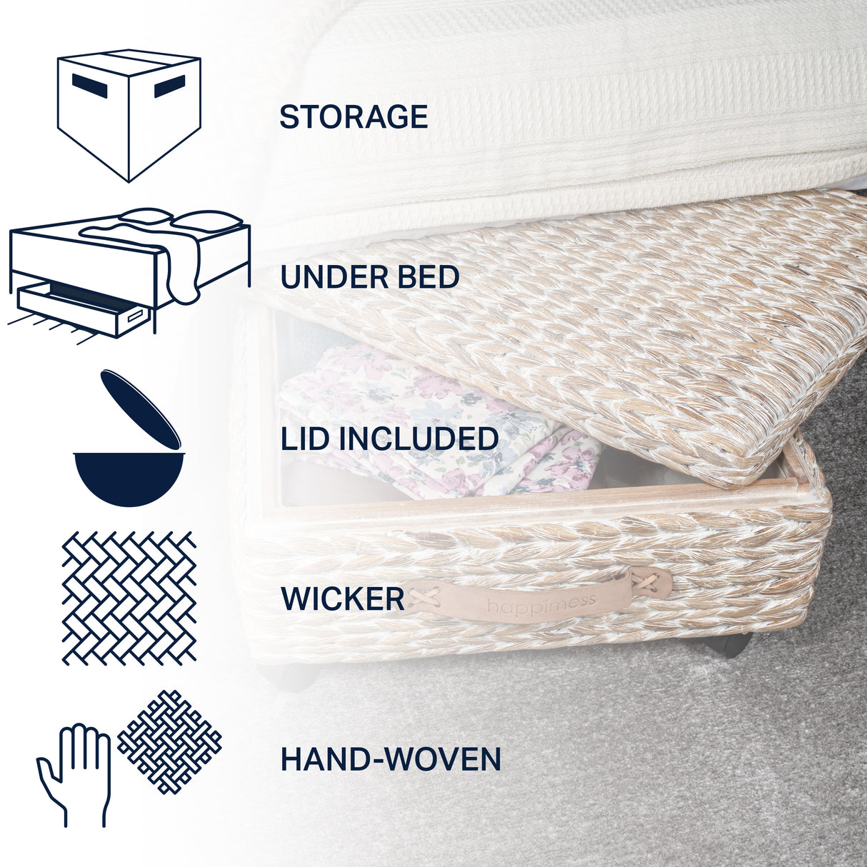Chett Minimalist Hand-Woven Hyacinth/Wood Underbed Storage Bin with Wheels and Handles