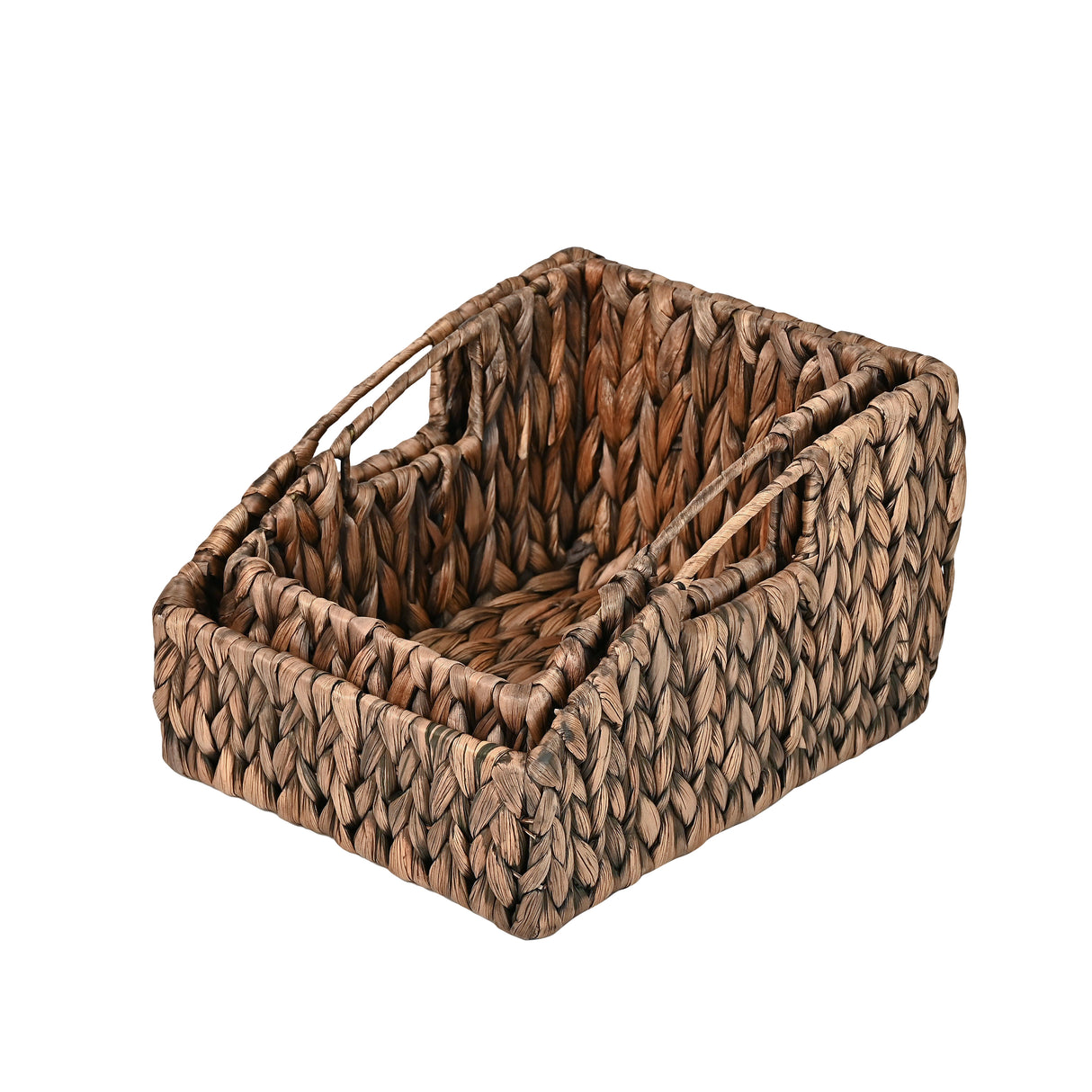 Havanah Southwestern Handwoven Hyacinth Slanted Pantry Baskets with Handles (Set of 2)