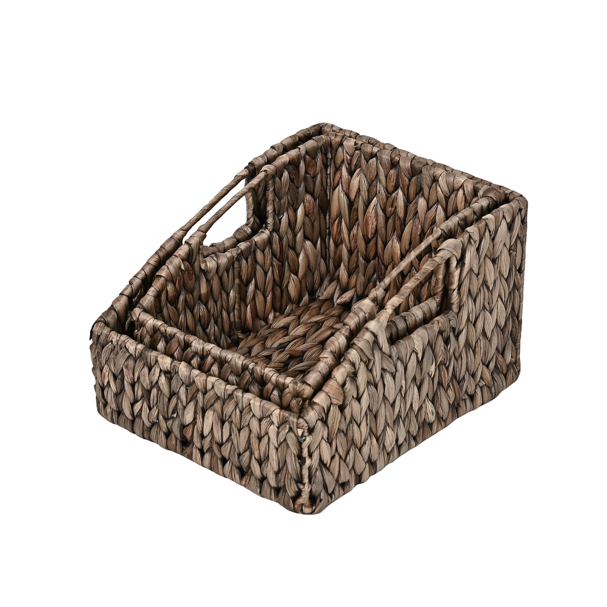 Havanah Southwestern Handwoven Hyacinth Slanted Pantry Baskets with Handles (Set of 2)