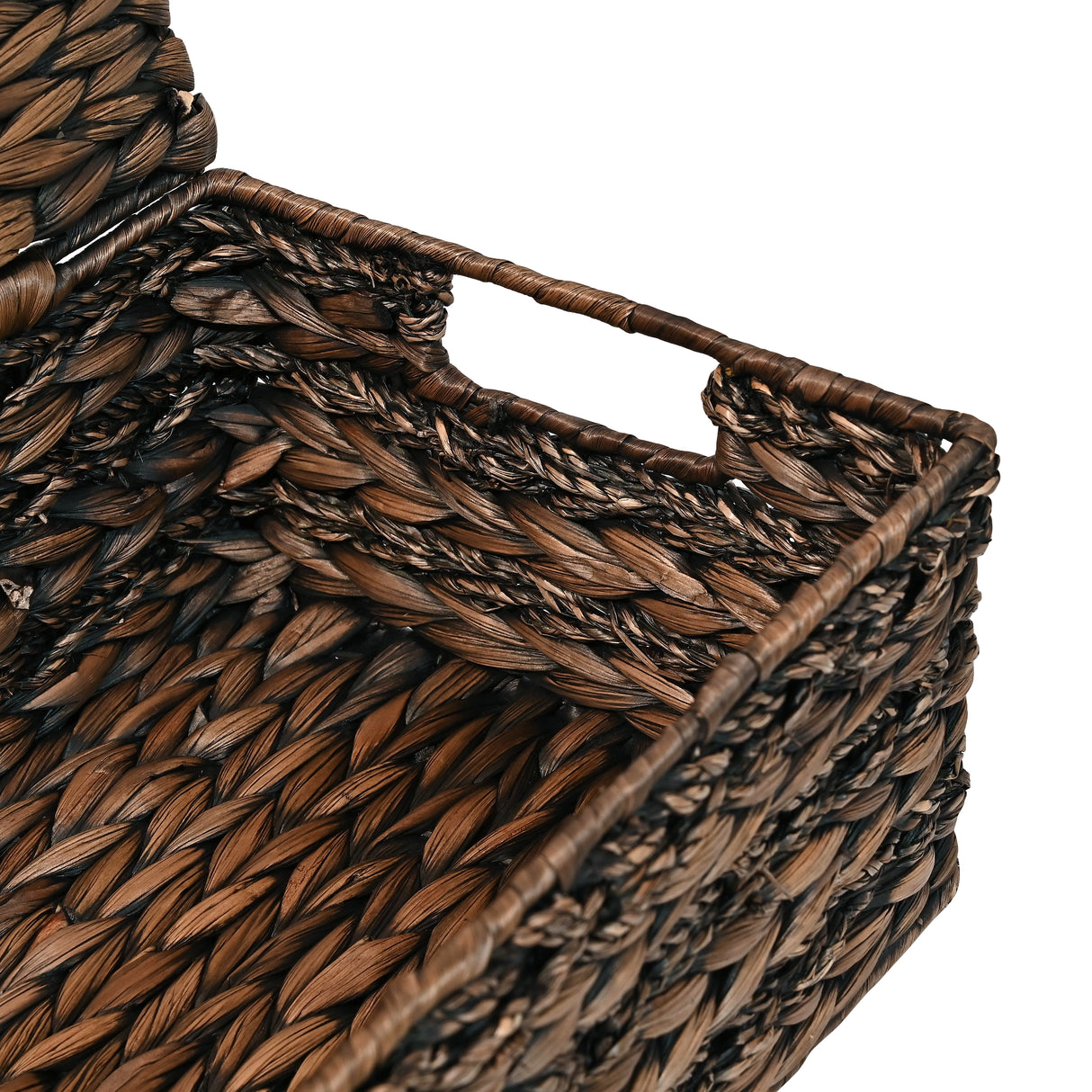 Sandrine Classic Farmhouse Handwoven Hyacinth Storage Baskets with Handles and Lids (Set of 3)