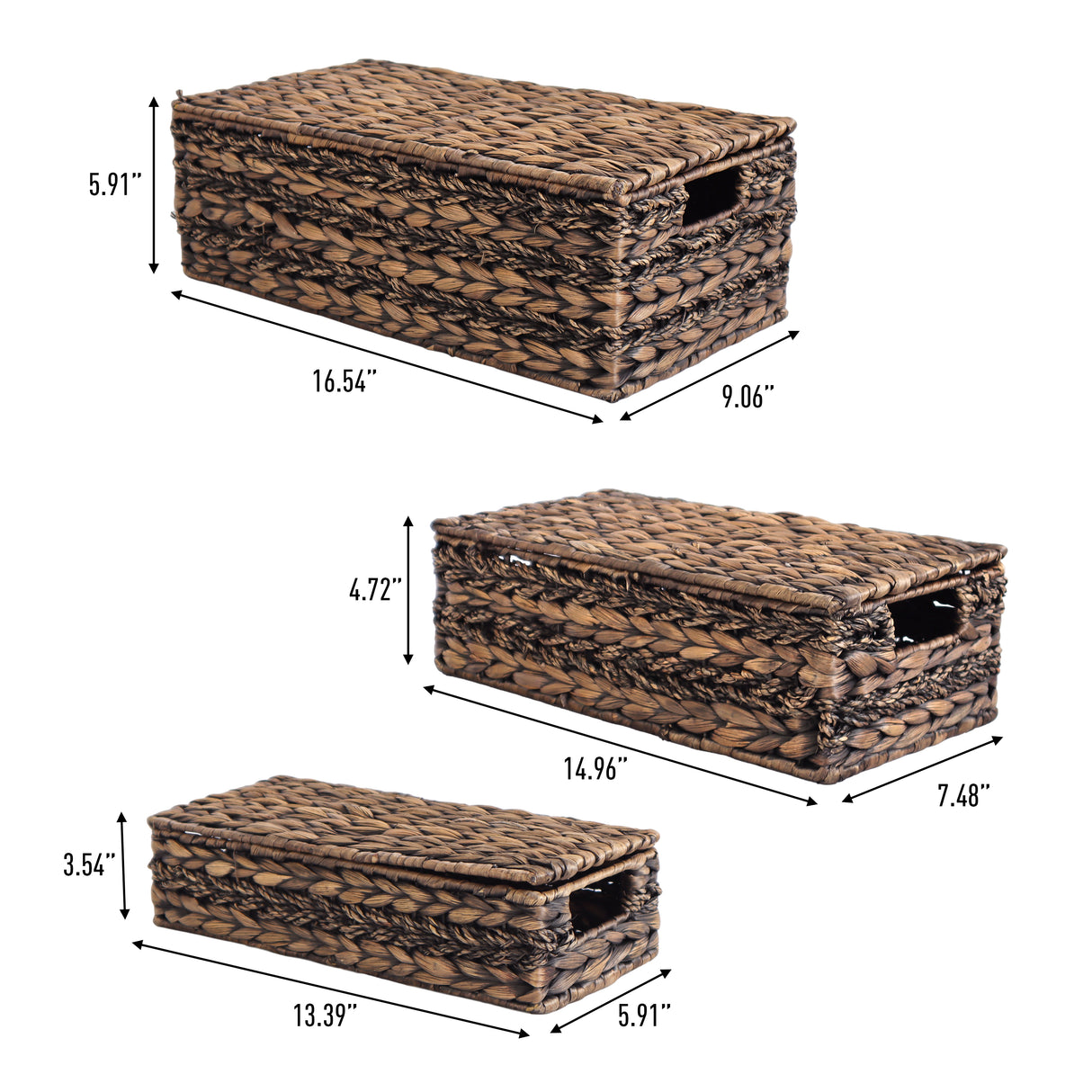 Sandrine Classic Farmhouse Handwoven Hyacinth Storage Baskets with Handles and Lids (Set of 3)