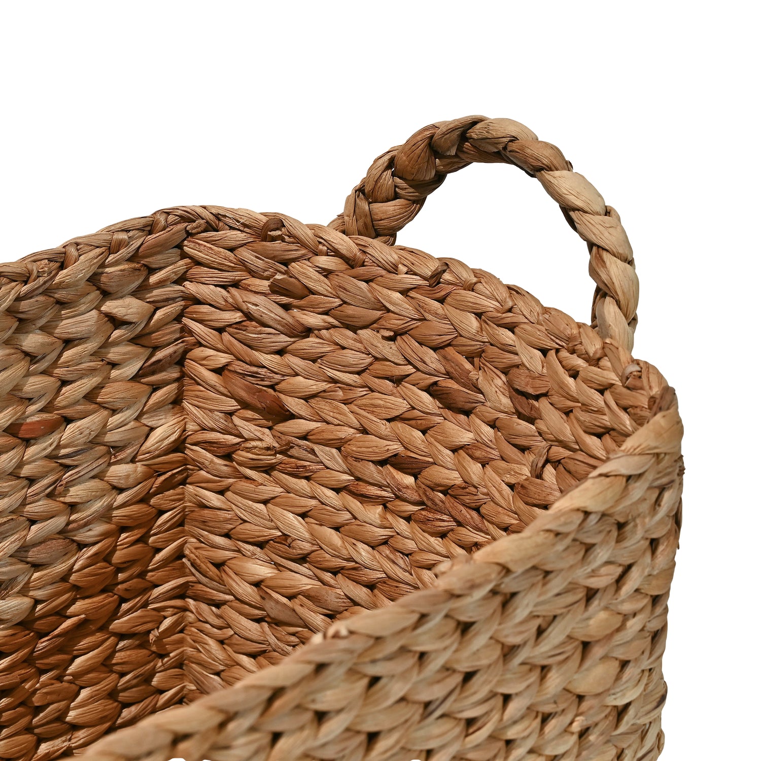 Clara Farmhouse Classic Handwoven Hyacinth Rectangle Storage Floor Baskets with Handles (Set of 3)