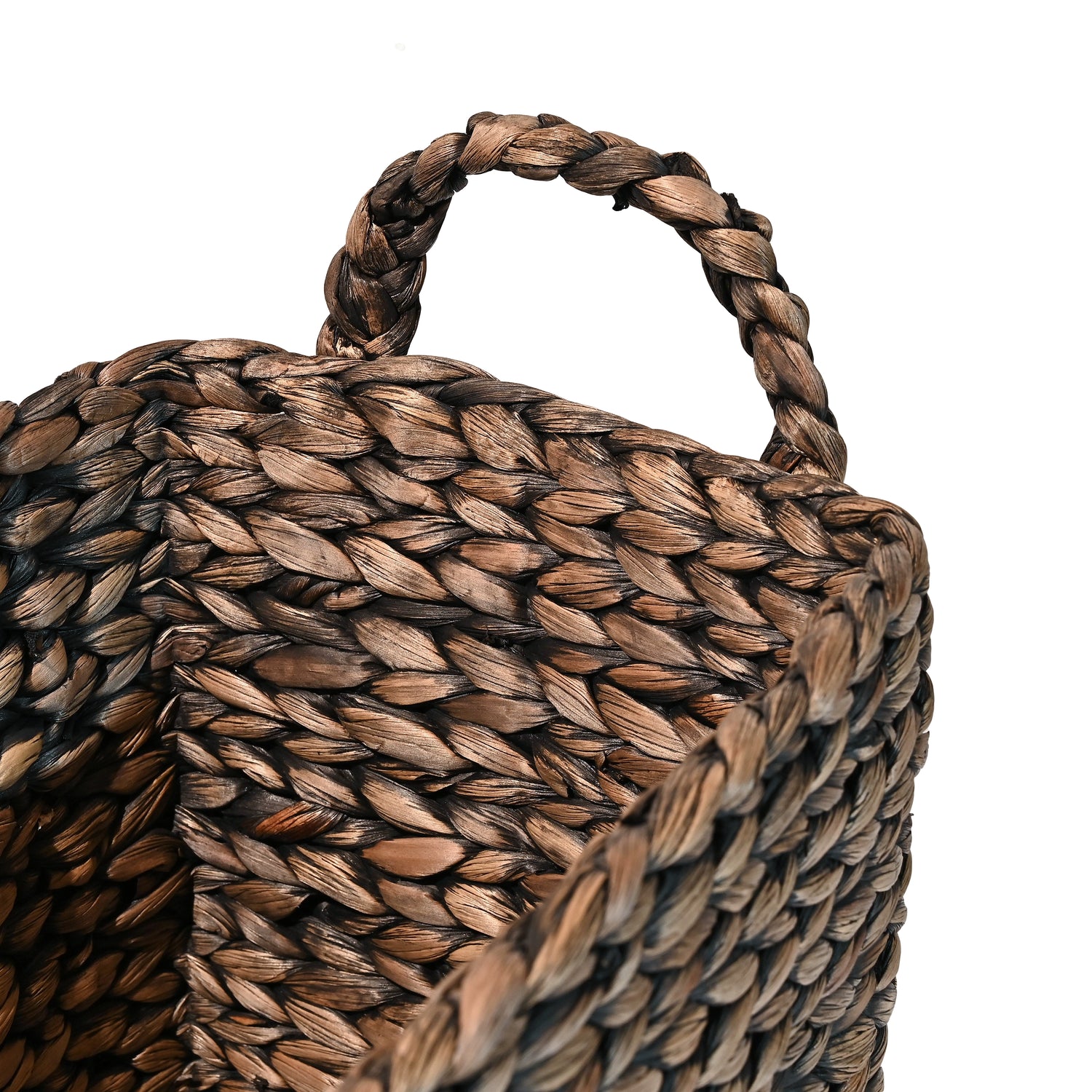 Clara Farmhouse Classic Handwoven Hyacinth Rectangle Storage Floor Baskets with Handles (Set of 3)