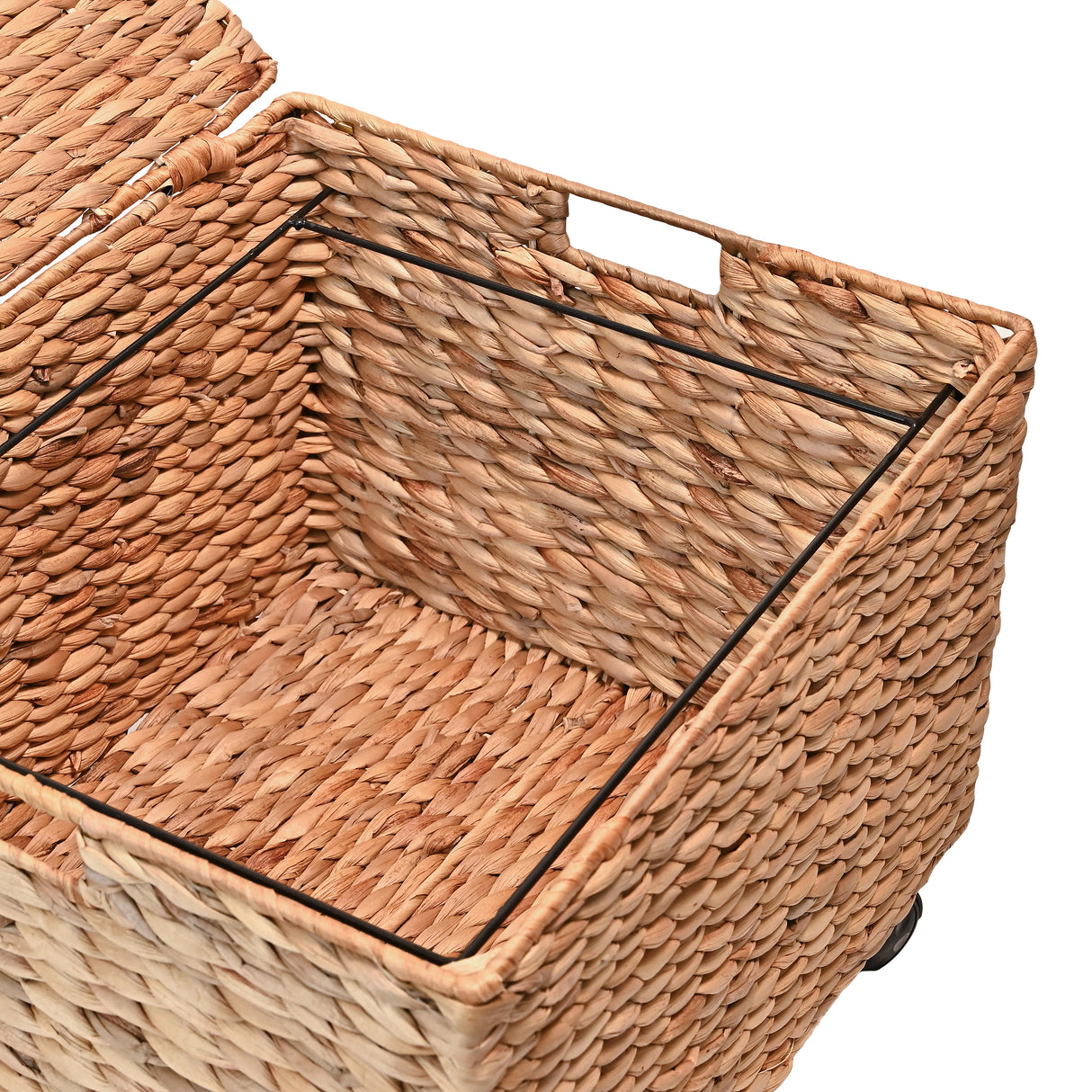 Ashton Classic Farmhouse Handwoven Hyacinth Rolling Filing Basket with Lid and 360 Degree Lockable Wheels