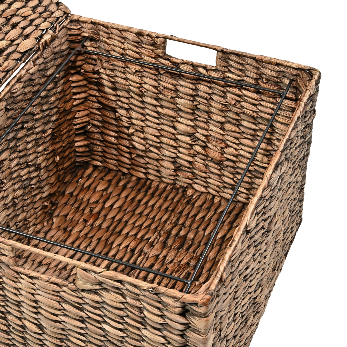 Ashton Classic Farmhouse Handwoven Hyacinth Rolling Filing Basket with Lid and 360 Degree Lockable Wheels