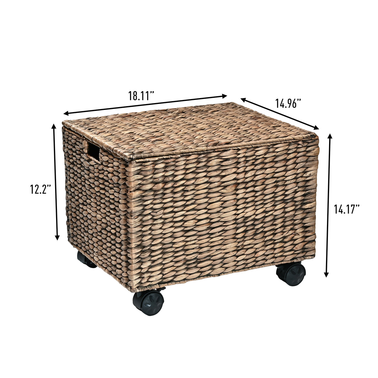 Ashton Classic Farmhouse Handwoven Hyacinth Rolling Filing Basket with Lid and 360 Degree Lockable Wheels