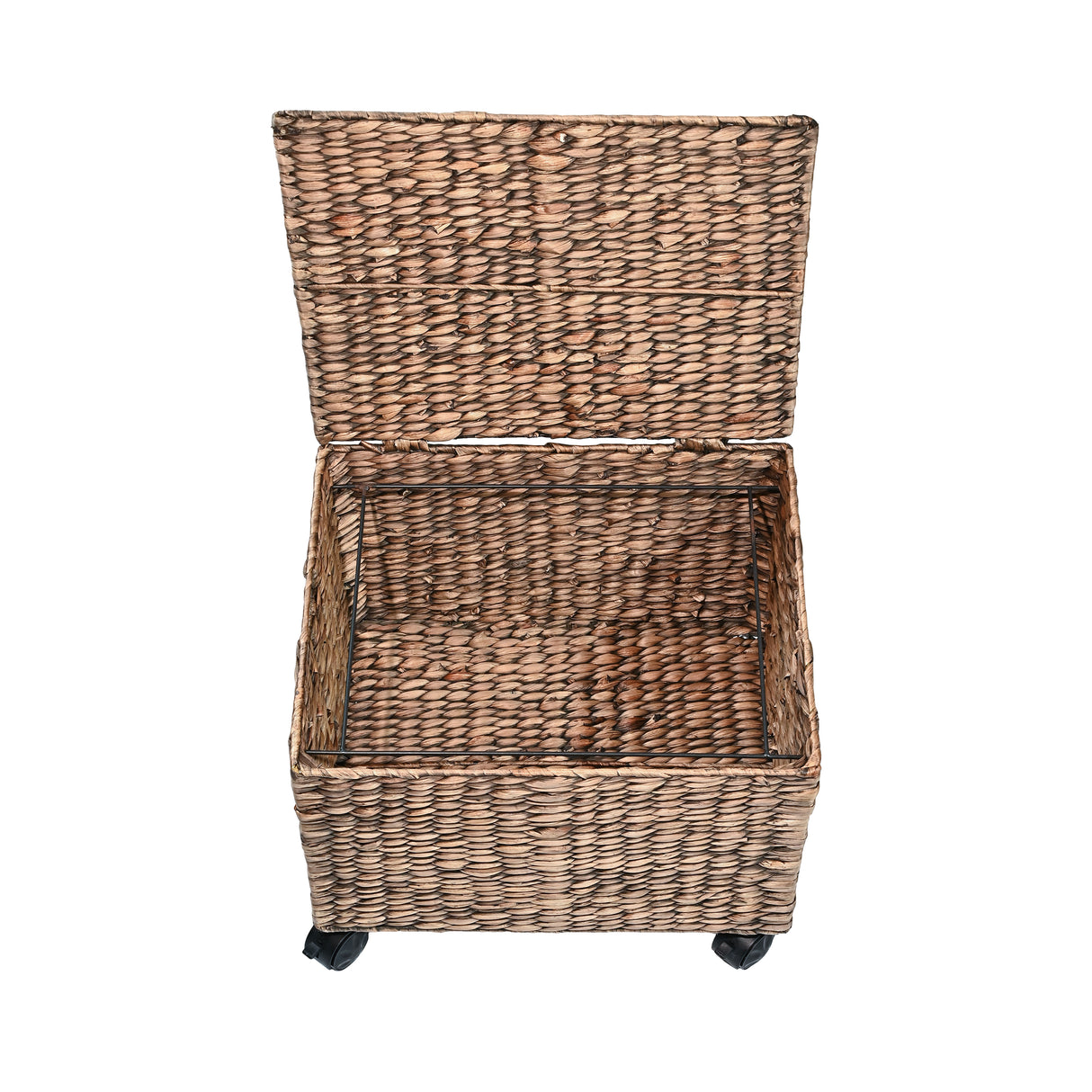 Ashton Classic Farmhouse Handwoven Hyacinth Rolling Filing Basket with Lid and 360 Degree Lockable Wheels