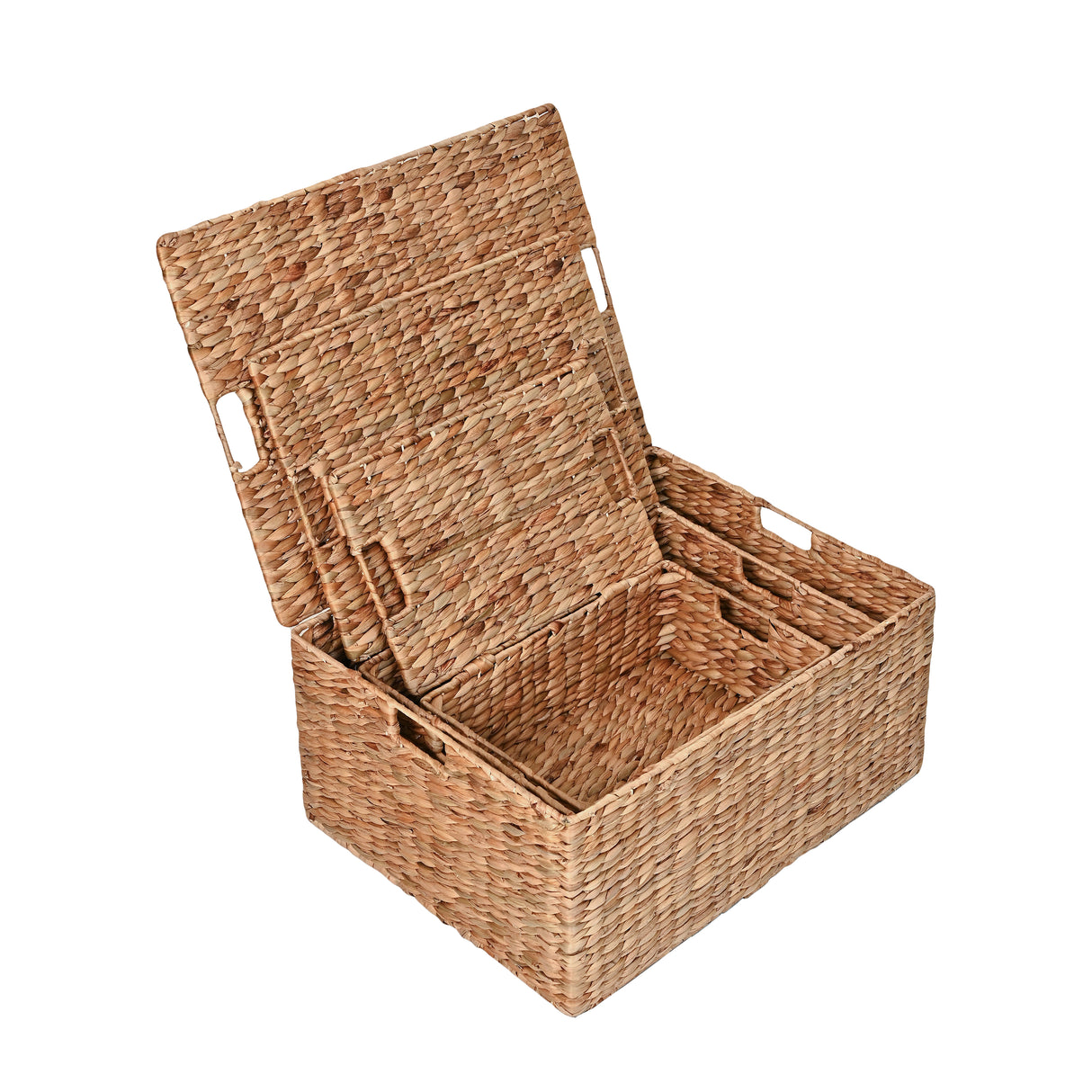 Brooks Classic Farmhouse Woven Hyacinth Rectangular Storage Baskets with Lids and Handles (Set of 3)