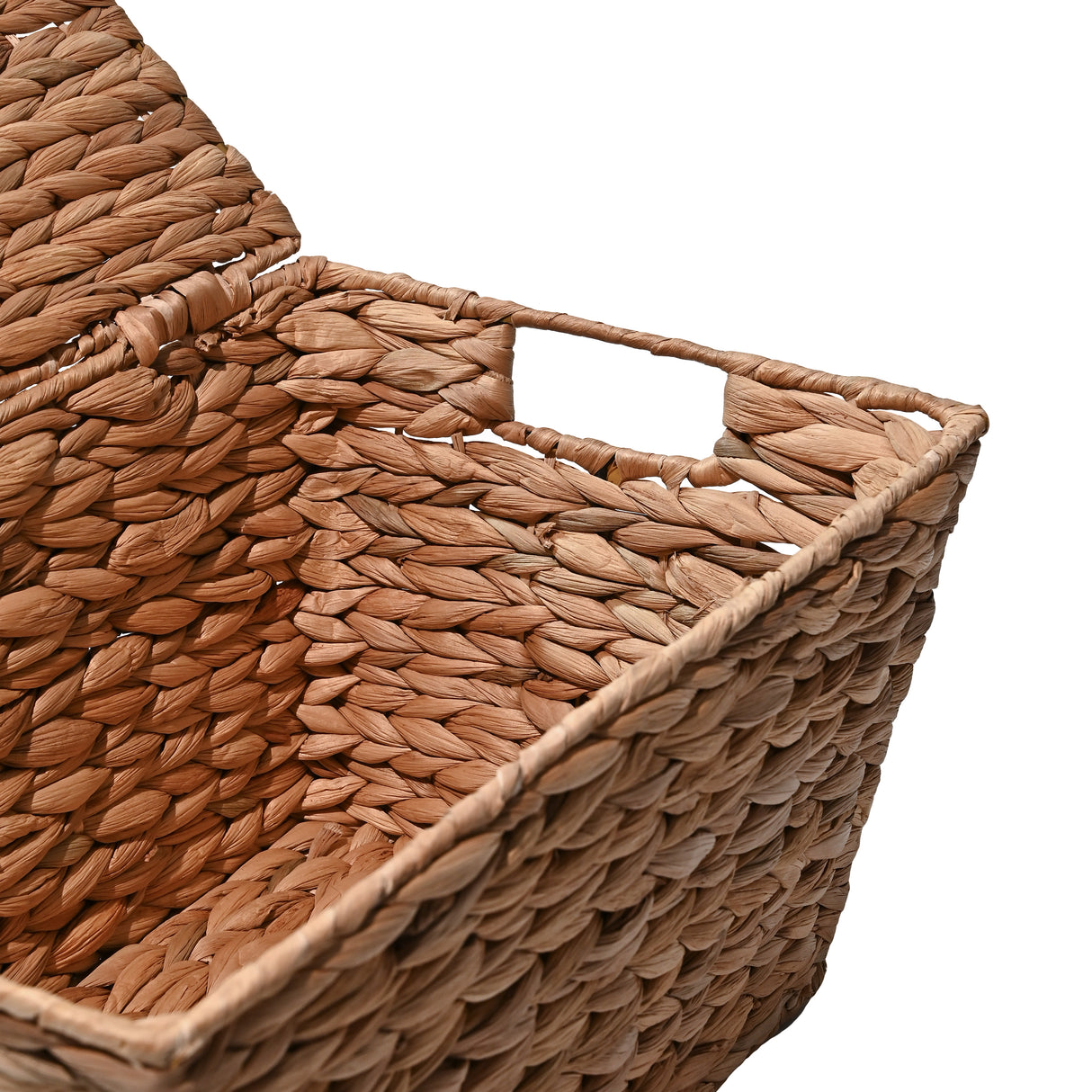 Wilder Classic Farmhouse Woven Hyacinth Rectangular Storage Baskets with Lids and Handles (Set of 2)