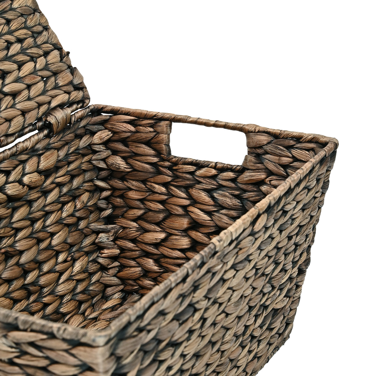 Wilder Classic Farmhouse Woven Hyacinth Rectangular Storage Baskets with Lids and Handles (Set of 2)