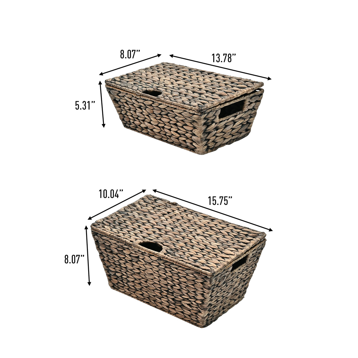 Wilder Classic Farmhouse Woven Hyacinth Rectangular Storage Baskets with Lids and Handles (Set of 2)