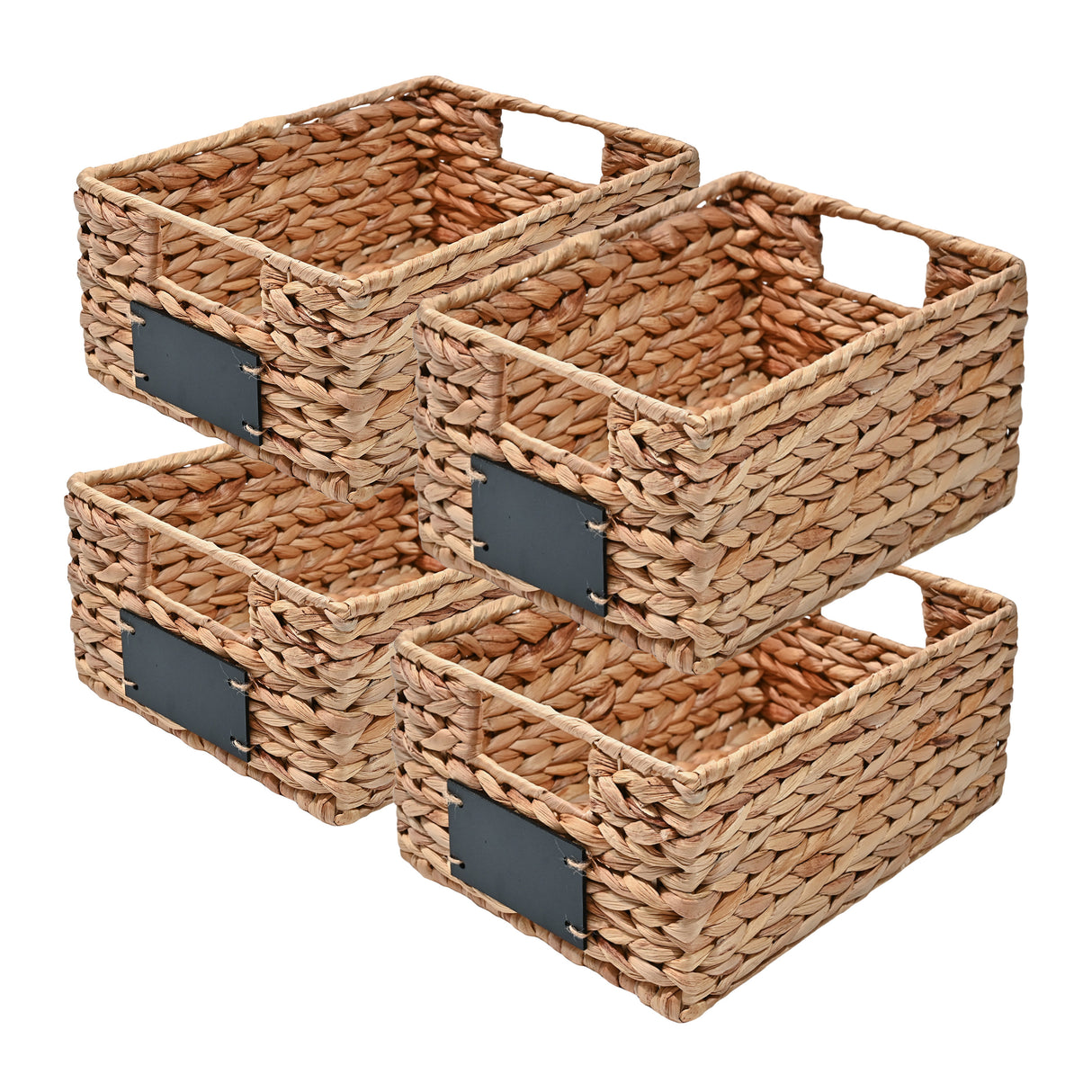 Lane Classic Farmhouse Handwoven Hyacinth Pantry Baskets with Chalkboard Labels and Handles (Set of 4)