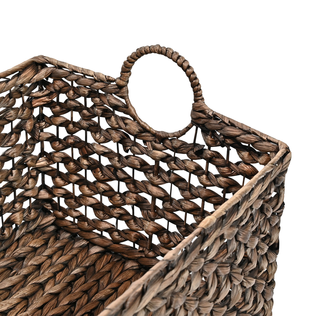 Quinn Bohemian Cottage Woven Hyacinth Rectangular Storage Baskets with Handles (Set of 3)