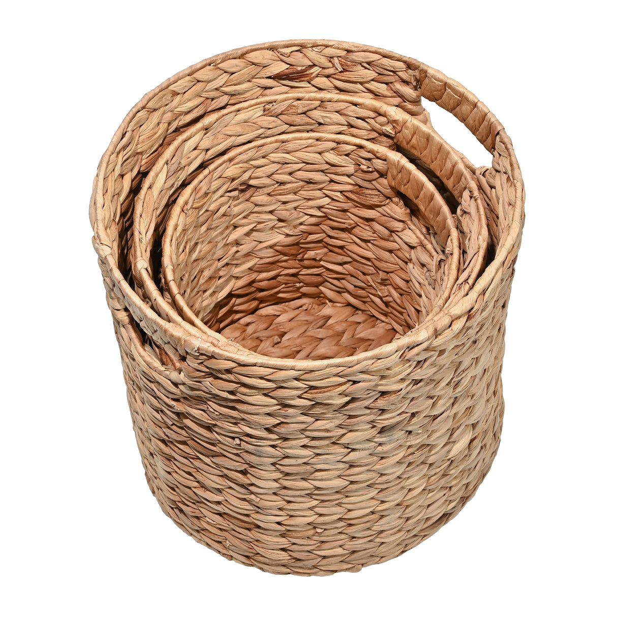 Avery Bohemian Cottage Handwoven Hyacinth Cylinder Nesting Baskets with Handles (Set of 3)
